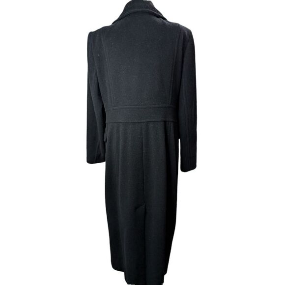 Black wool cashmere full length coat double- breasted, detachable fur lo… - Picture 3 of 14